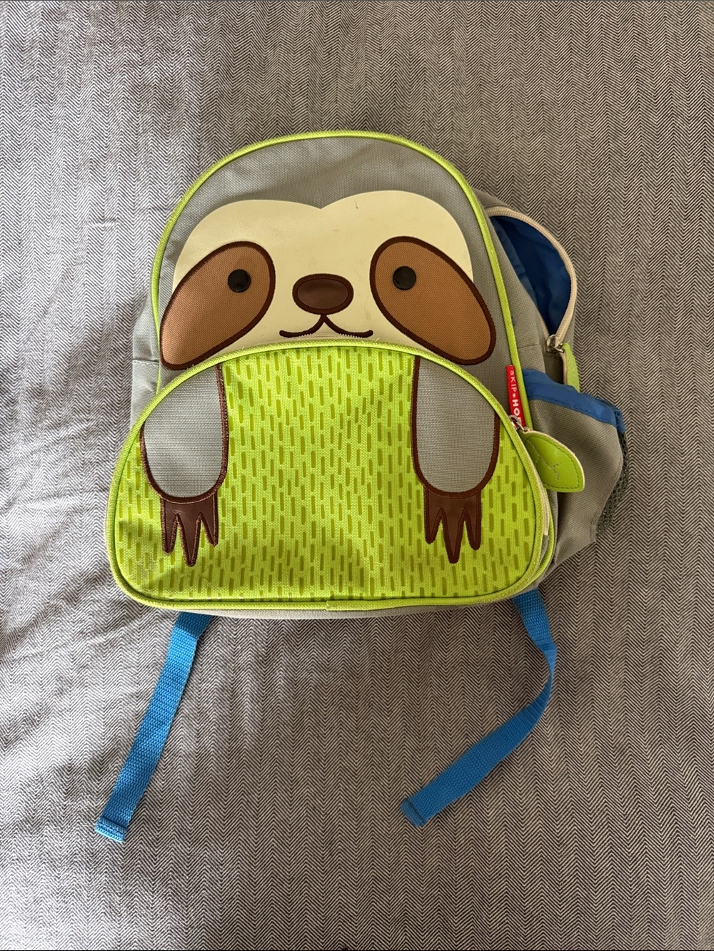 Skip Hop Gray Backpack with Lime Green and Blue Accents